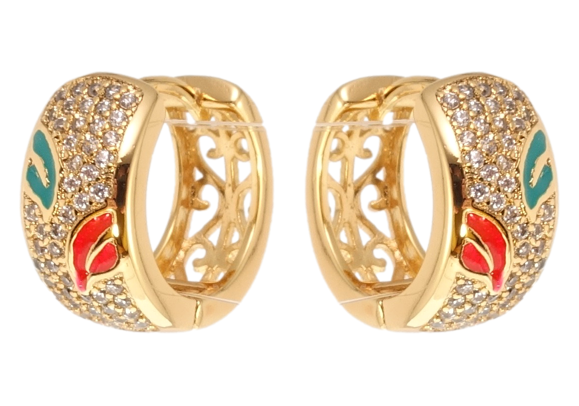 

Серьги Xuping Позолота 18K колечки "Инкрустация цирконием с листиками эмалью"