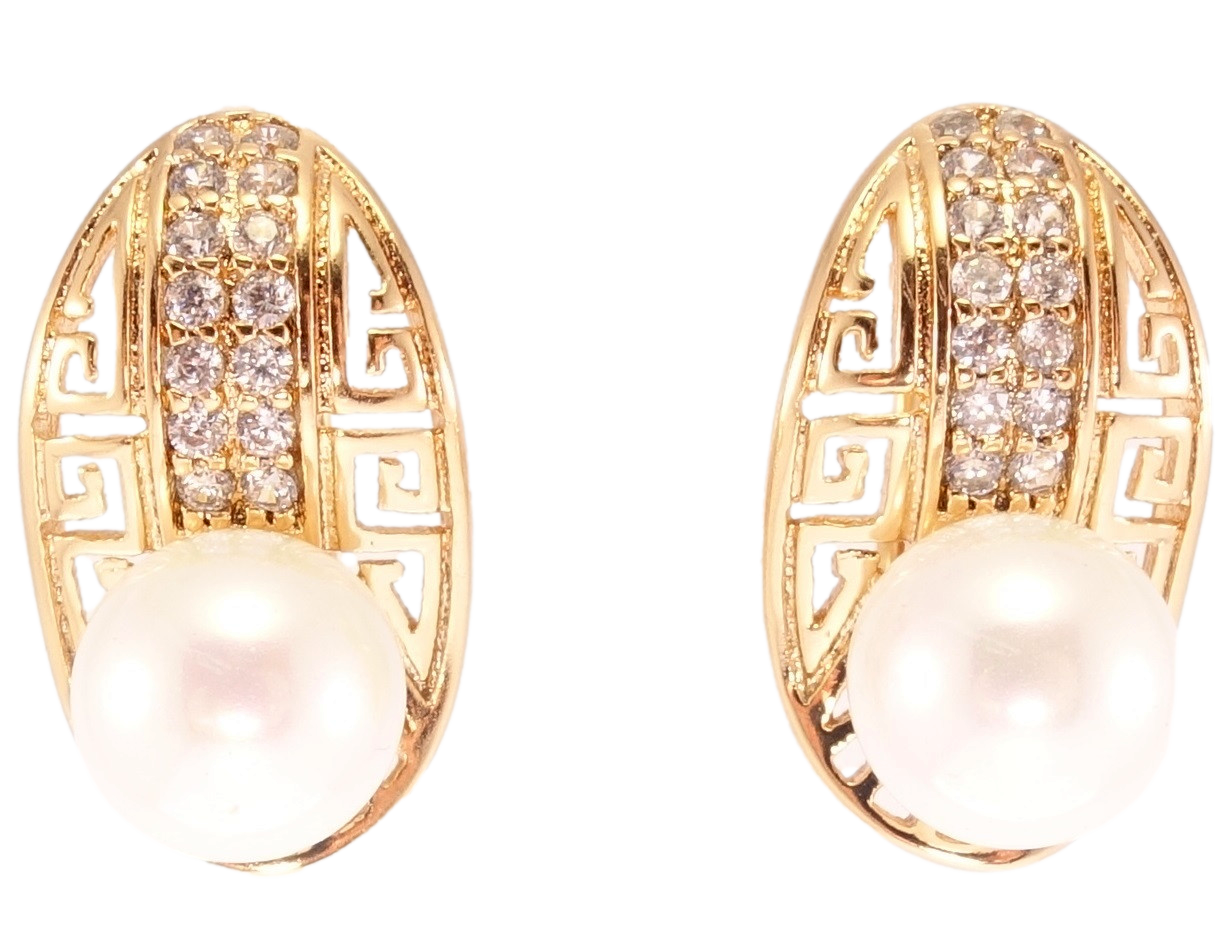 

Серьги Xuping Позолота 18K английский замок "Греческий орнамент с жемчужиной"