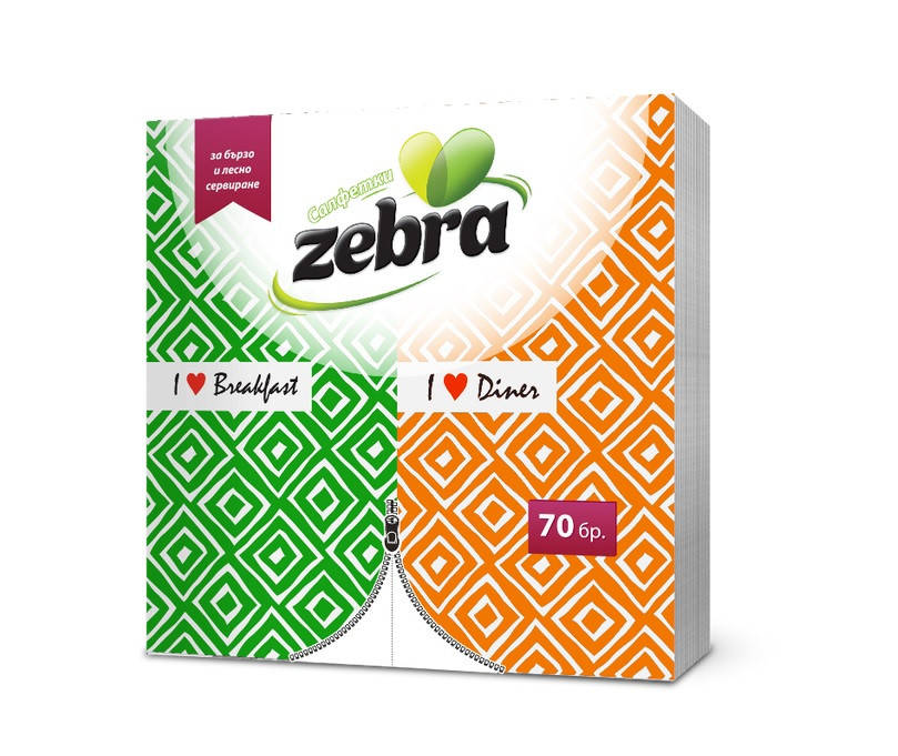 

Однослойные бумажные цветные салфетки Zebra Love line 70 шт