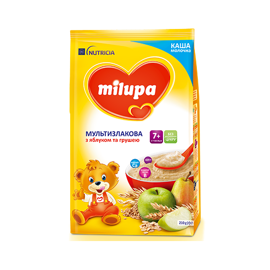 

Каша молочна Milupa Мультизлакова з яблуком та грушею, 7+, 210г