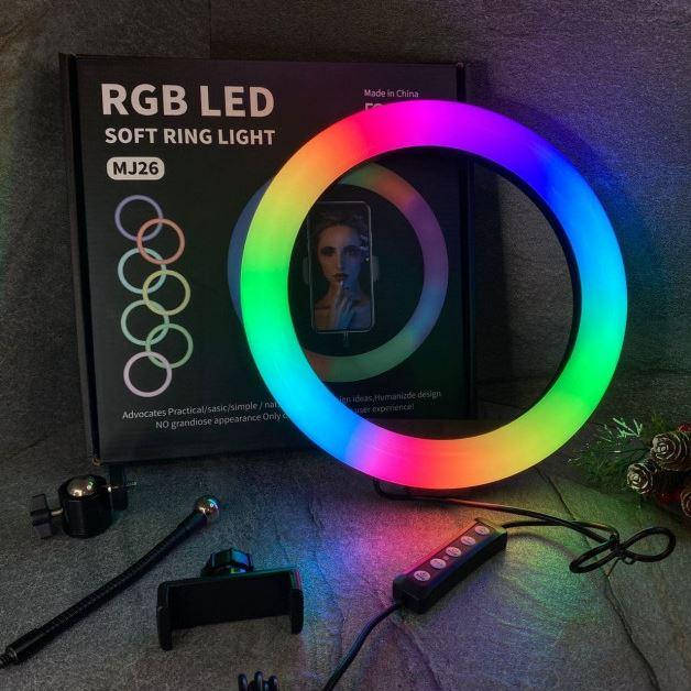 

Кольцевая LED лампа для селфи MJ26 RGB с регулировкой яркости