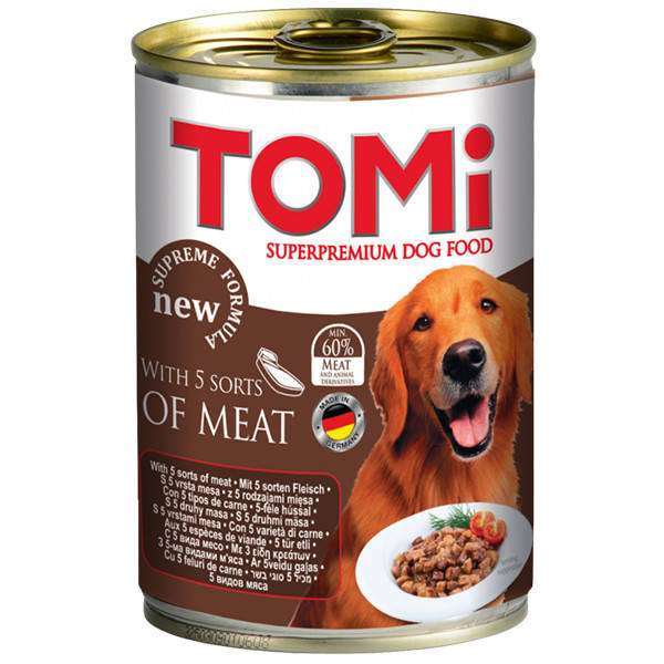 

TOMi 5 kinds of meat 5 ТОМИ ВИДОВ МЯСА супер премиум корм, консервы для собак - 400 г