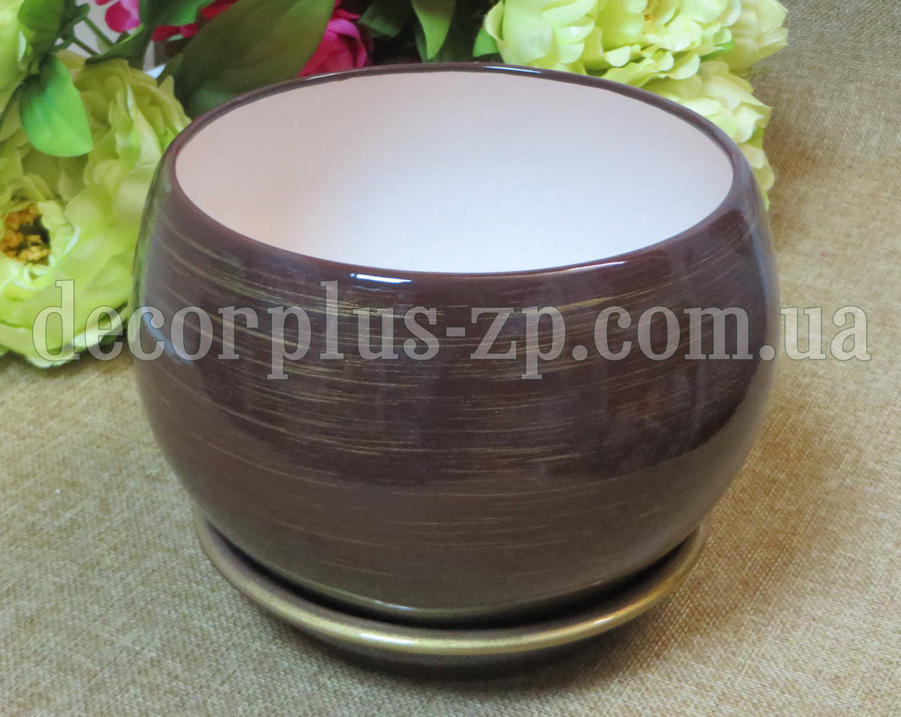 

Горшок керамический "Шар" глянец 1,4л, шоколад-золото