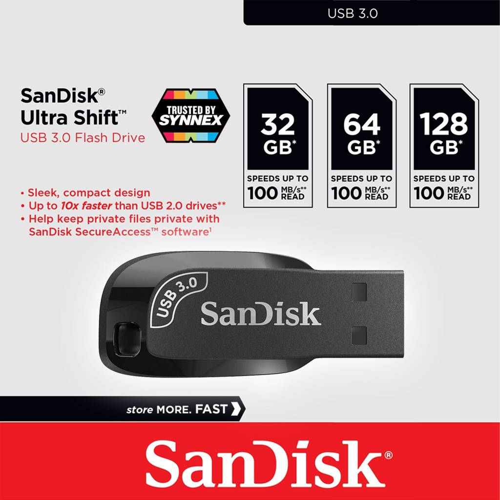 

Флеш-Накопичувач SanDisk® 32GB Ultra Shift™ USB 3.0 Флешка (Up to 100MB/s), Черный