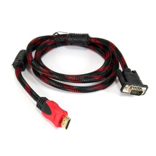 

Кабель HDMI (папа)-VGA (папа) 1,5м, 2 феррита, оплетка, круглый Black/RED, Пакет (работает только с