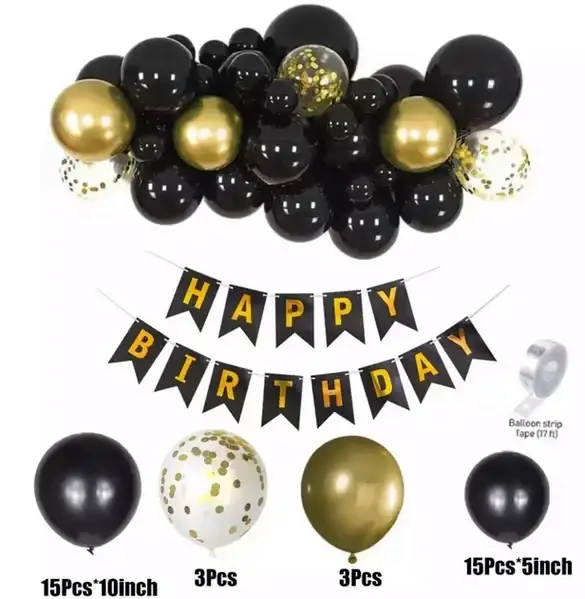 

Арка из шаров с гирляндой Happy Birthday "Чёрное золото", Разные цвета