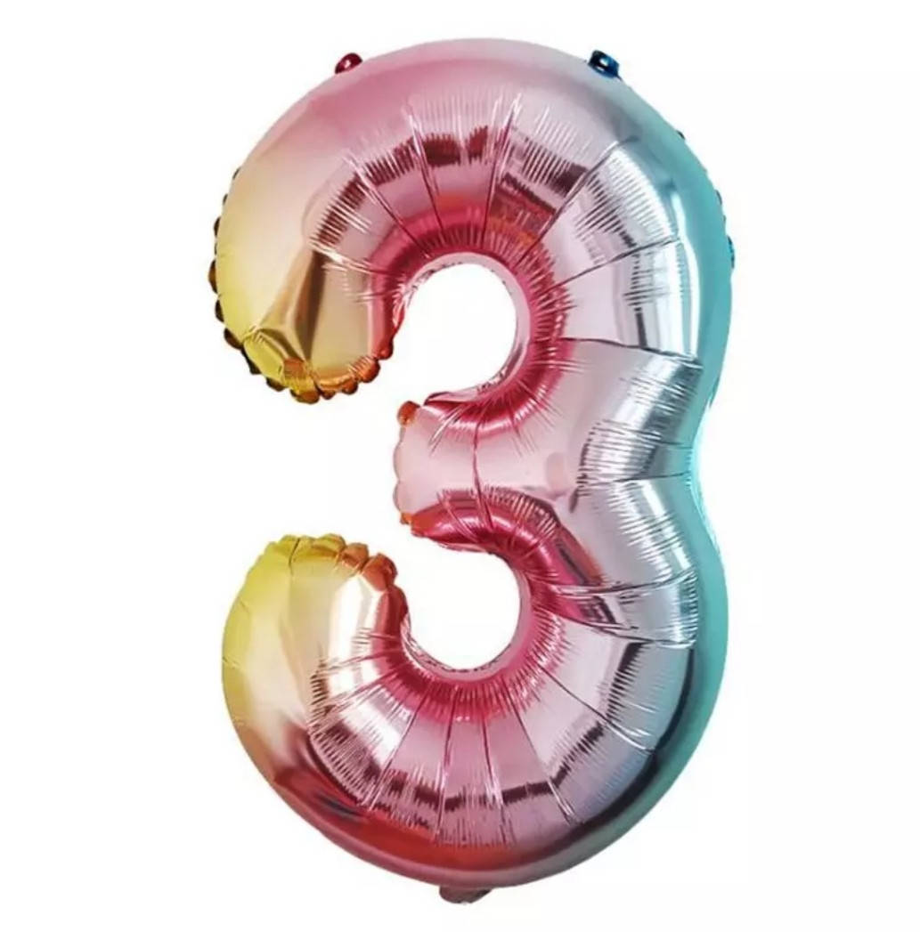 

Шар цифра "3" (Радужная) фольгированная "32" (76 см), Разные цвета