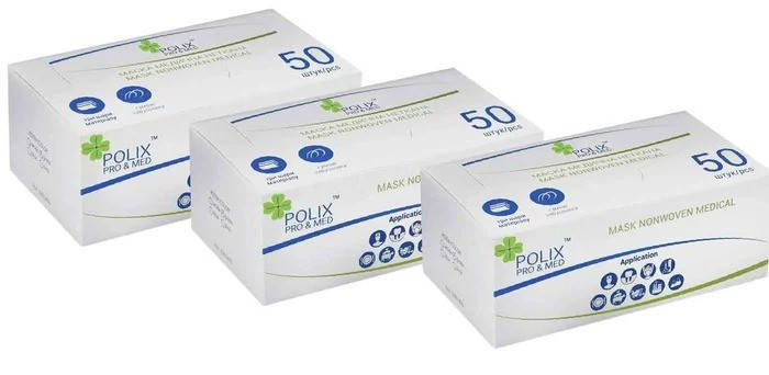 

Маски медицинские трехслойные Pоlix PRO&MED, белые, 50 шт, Белый