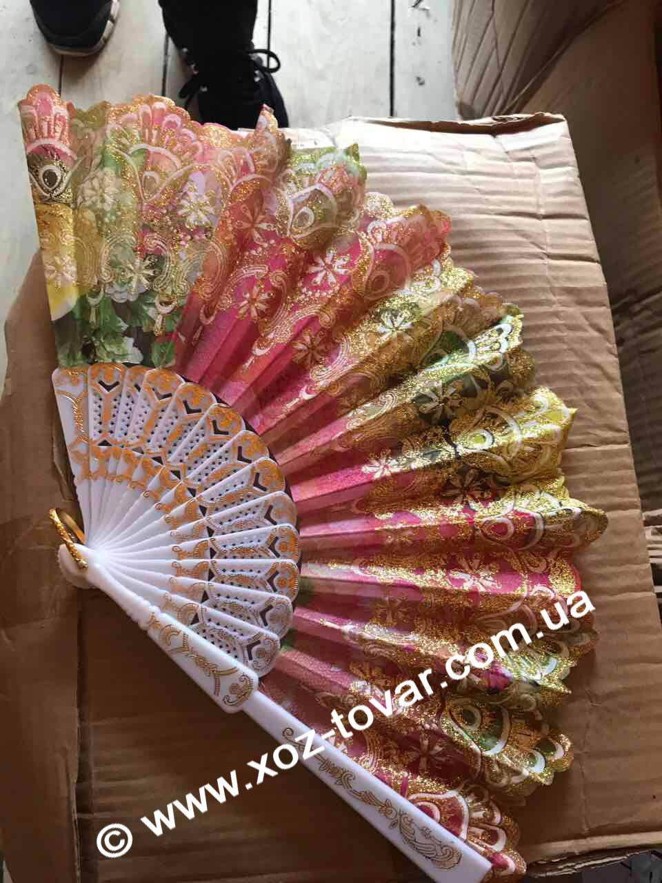 

Веер с узором и блестками 12шт, Разные цвета