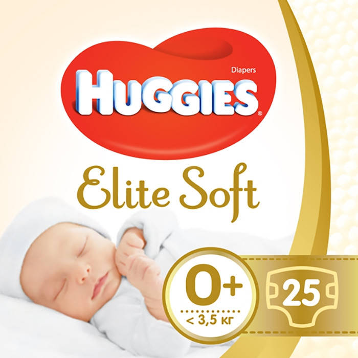 

Подгузники памперсы для новорожденных Хаггис Huggies Elite Soft детские 0+ (25шт), Белый