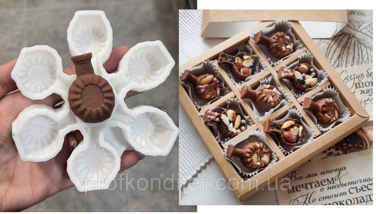 

ЭКСКЛЮЗИВ! Силиконовый Молд для шоколадных конфет "Бутылочки коньяка"