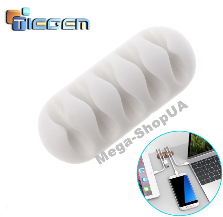 

Держатель органайзер для кабелей проводов Tiegem 5-Clips Белый. Тримач органайзер для кабелів проводів