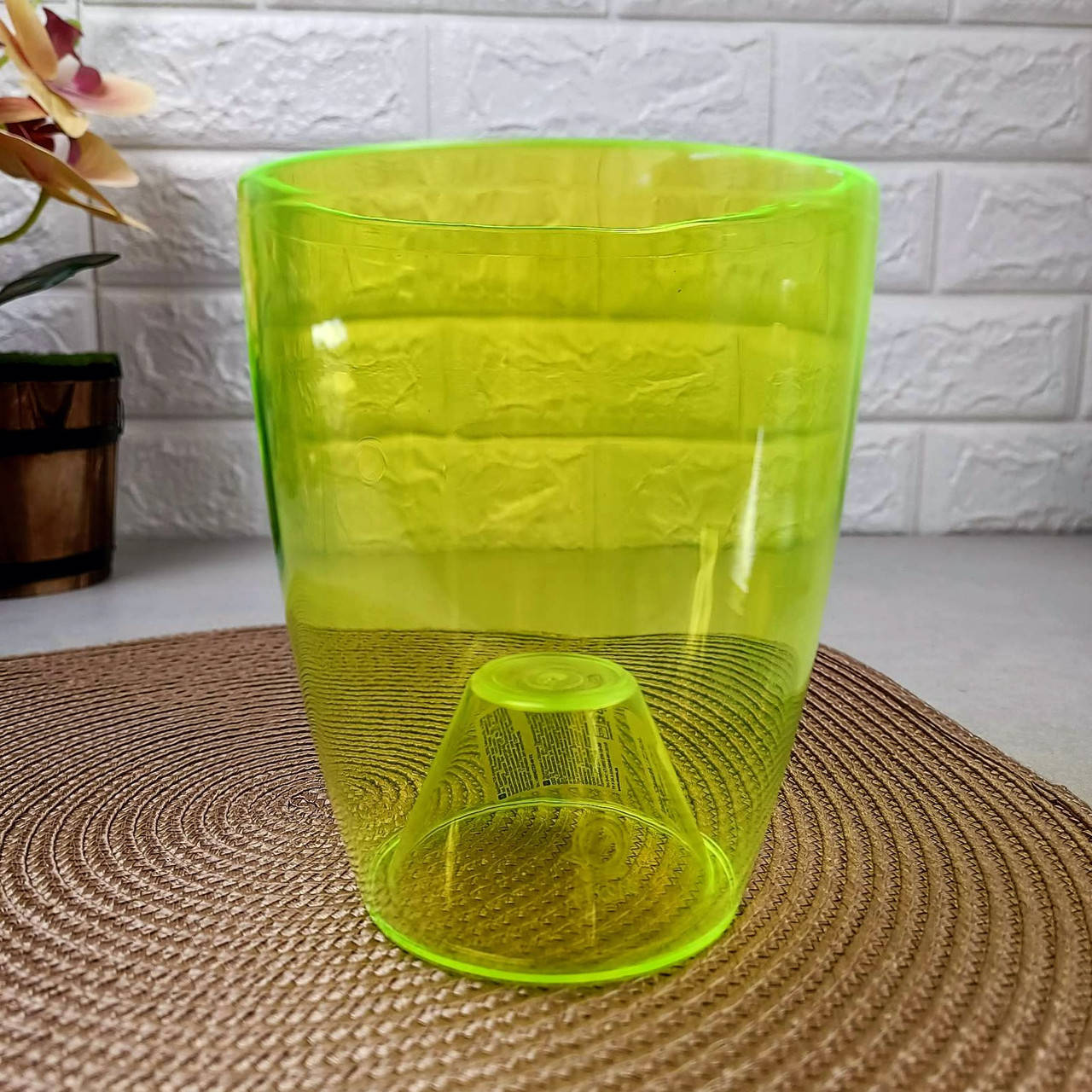 

Ярко-желтая прозрачная орхидейница со сливом воды 14 см, Желтый