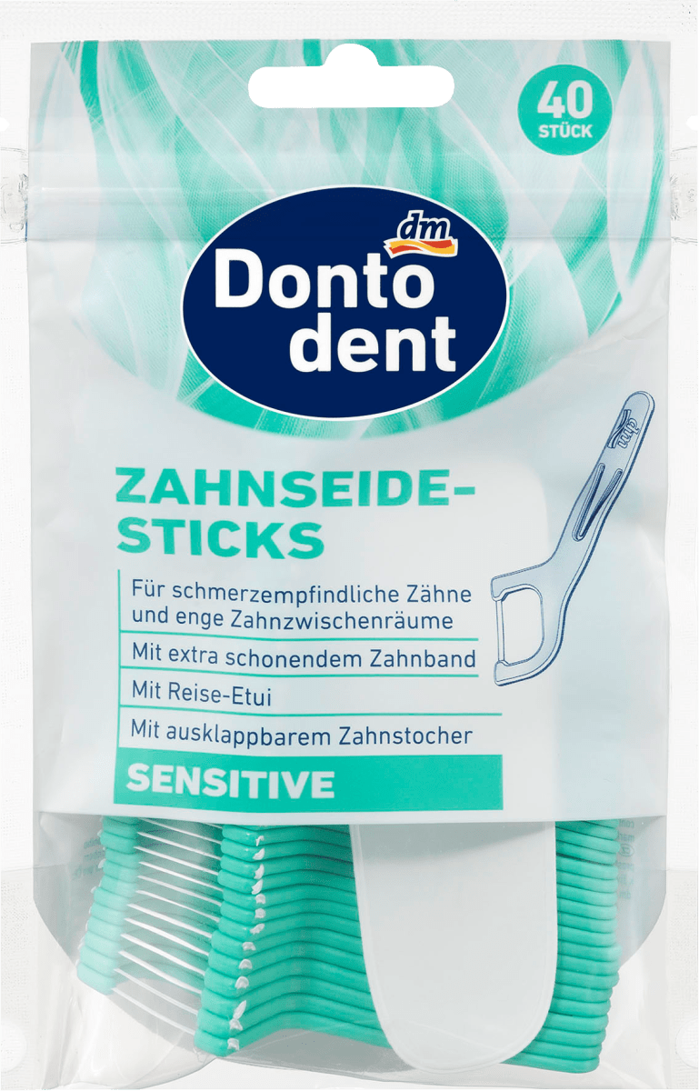 

Зубочистки - флостик с зубной нитью Dontodent Zahnseide-Sticks Sensitive, 40 шт.