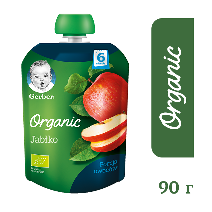 

Пюре фруктовое органическое Яблоко Gerber® Organic(Гербер) с 6 месяцев ,пауч 90г