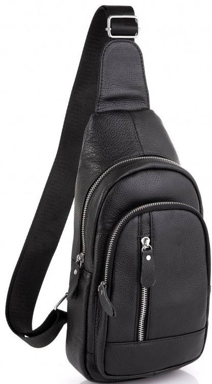 

Мужской кожаный слинг на одно плечо Tiding Bag A25-6896C, Черный