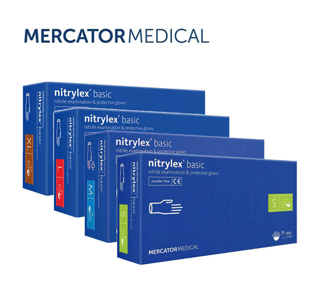 

Перчатки медицинские нитриловые S, М, L, XL Mercator Nitrylex 100 шт, Синий
