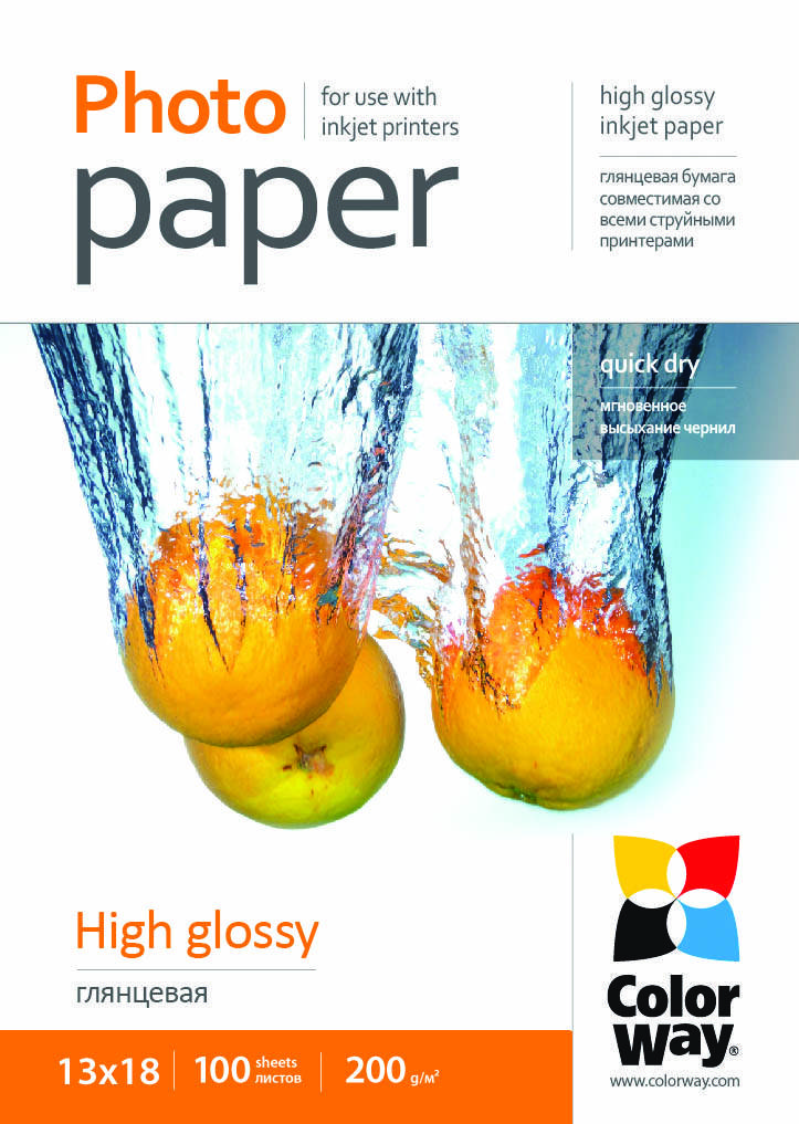 

Фотобумага ColorWay глянцевая 200 г/м², 13х18, 100 л. (PG2001005R)