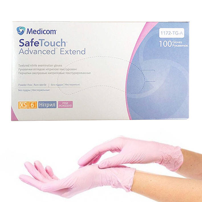 

Розовые нитриловые перчатки Medicom SafeTouch Extend Pink XS (5-6), Черный