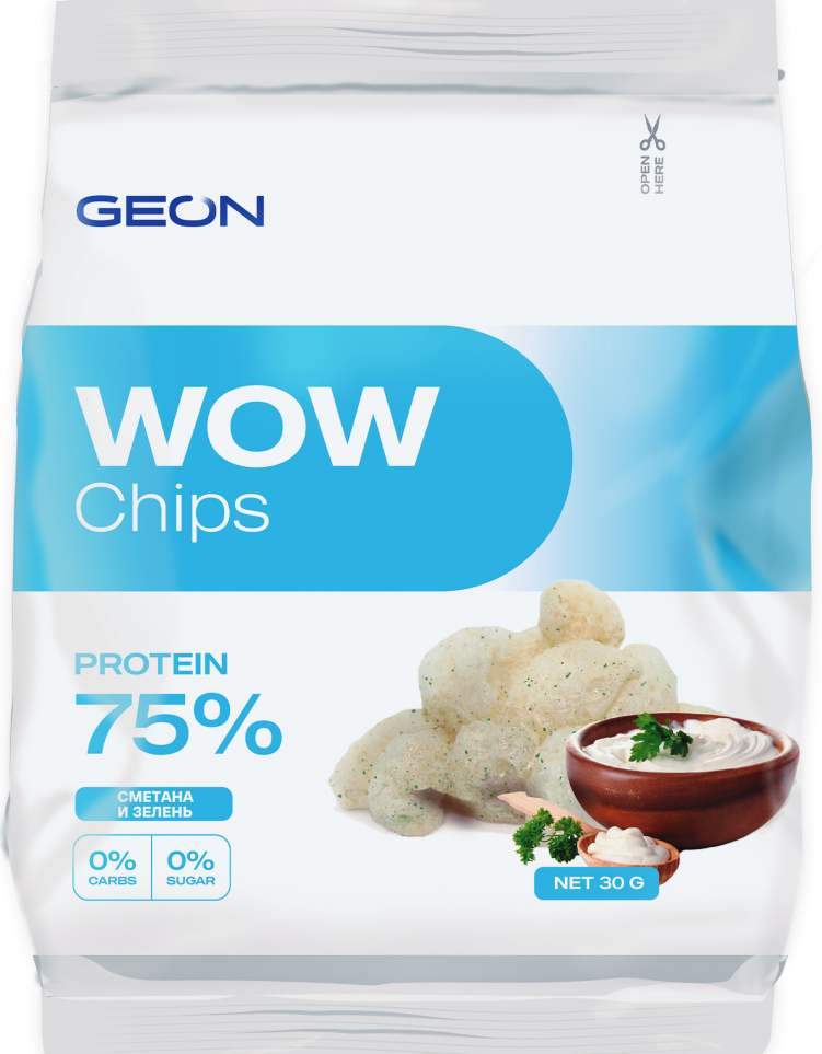 

Протеиновые чипсы GEON WOW CHIPS "Сметана и Зелень" (30 грамм)