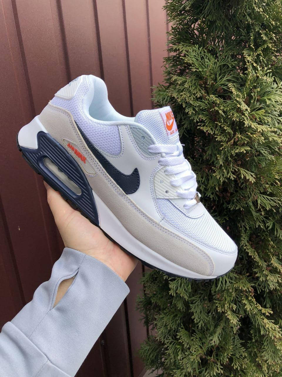 

Мужские кроссовки Nike Air Max 90 Найк Аир Макс кожаные замшевые белые с серым весеннее Люкс, Серый
