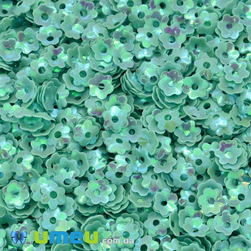 

Пайетки Индия цветы, 5 мм, Мятные АВ, 5 г (PAI-037834)