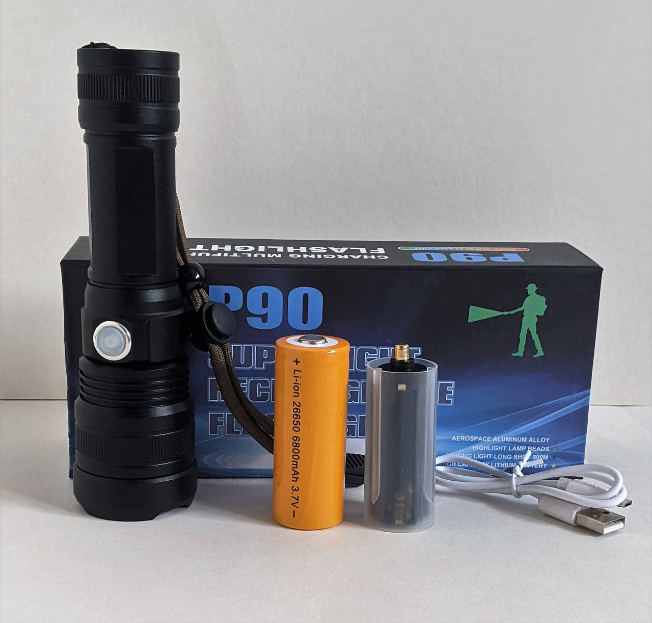

Фонарь тактический Фонарик Police P-90 /USB/P50 Черный