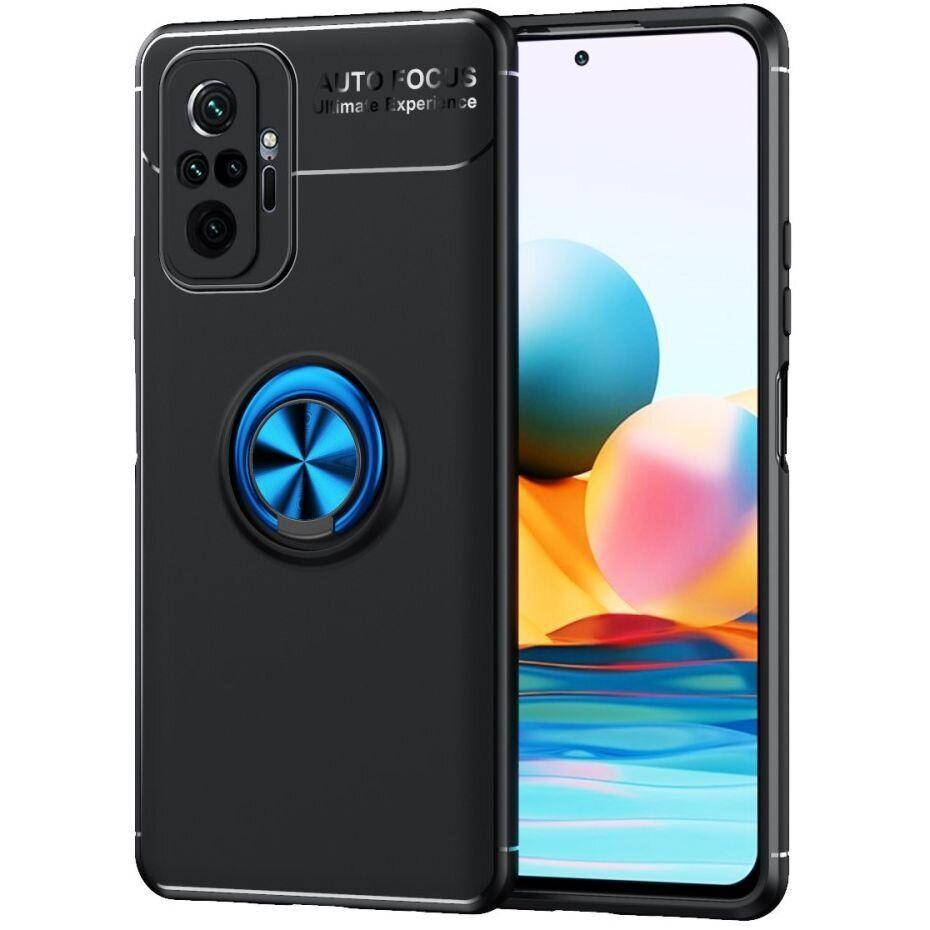 

Чехол TPU Ring для Xiaomi Redmi Note 10 Pro бампер противоударный с кольцом Black-Blue