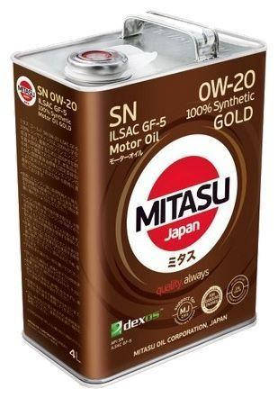

Масло моторное MITASU 0W-20 SN GOLD 100% Synthetic 4лит