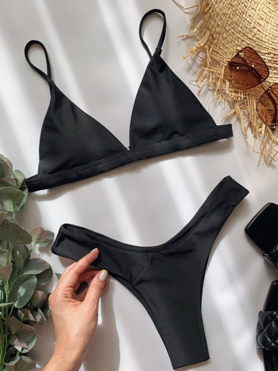 

Раздельный купальник треугольник с плавками бразильяно, Черный