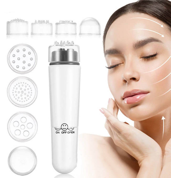 

Электрический Мини-массажёр для лица Mini Massager / Компактный массажёр с 4 насадками для массажа лица