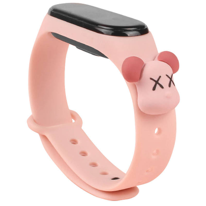 

Силиконовый Ремешок для Xiaomi Mi Band 5 / 6 (Розовый / Медведь KAWS)