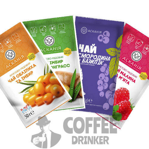 

Чай-концентрат фруктовый с мёдом АССОРТИ №4: Имбирь, Облепиха, Cмородина, Малина от 24 пакетов ТМ Аскания
