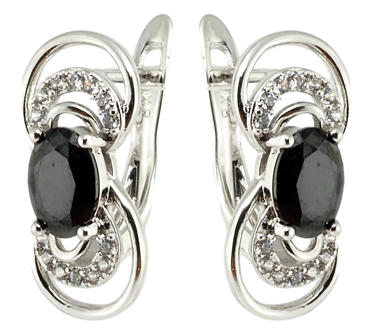 

Серьги Xuping Родий английский замок "Петельки с черным фианитом"