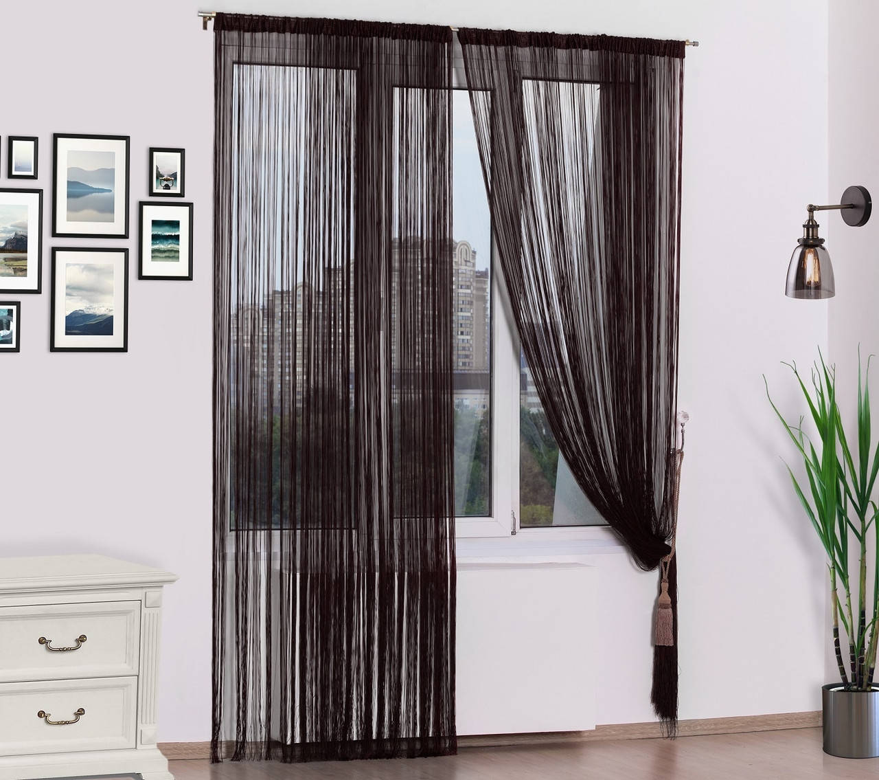 

Шторы нити Однотонные чёрные 1,5х2 м, Черный