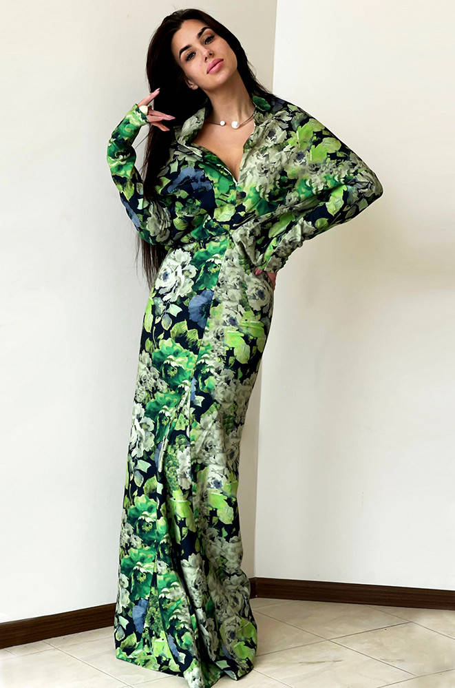 

Платье женское зеленые цветы TRG 121893M