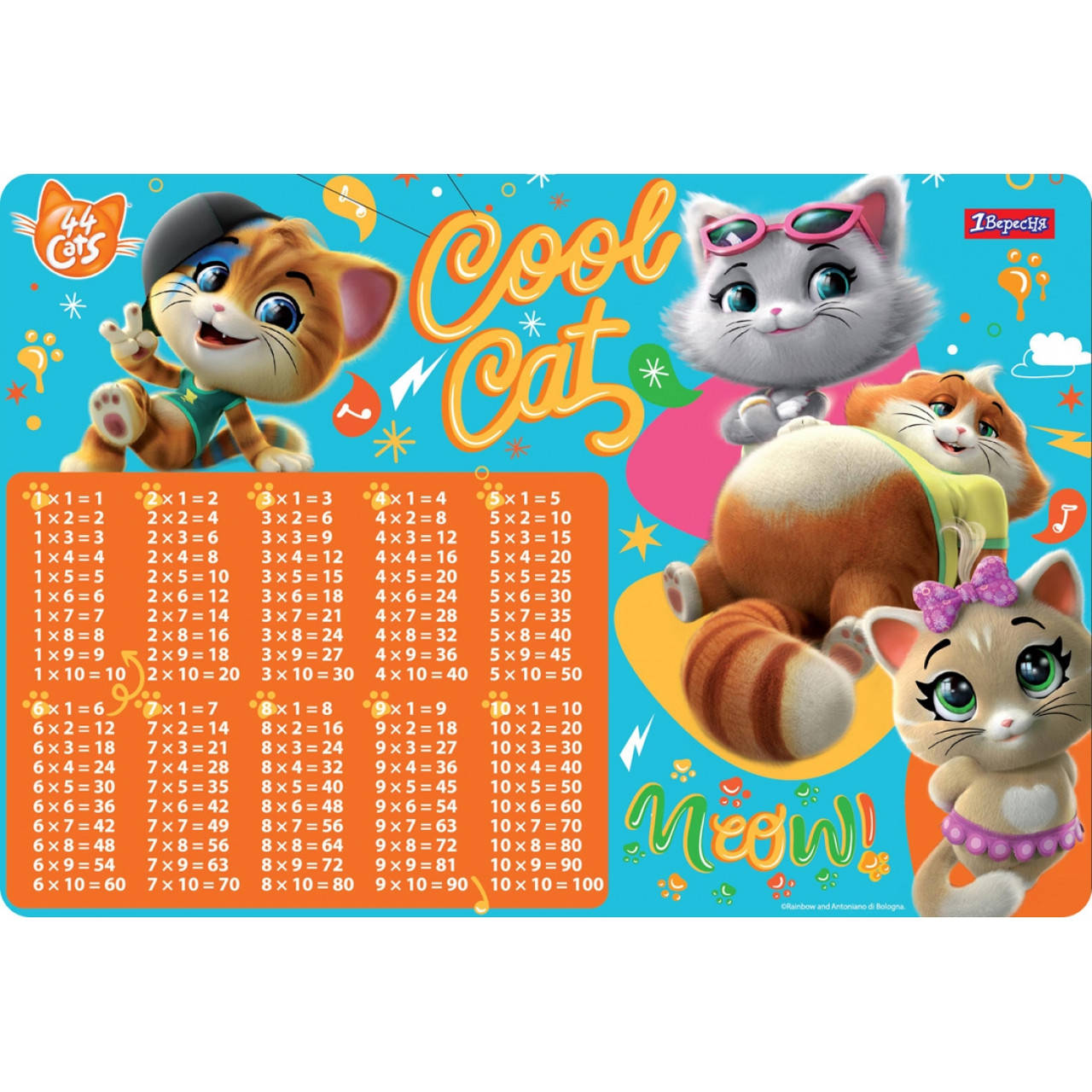 

Подложка для стола детская "Таблица Умножения" 44 Cats
