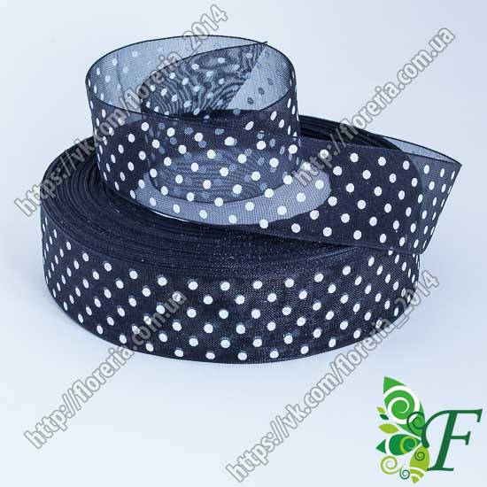 

Лента органза Горох 2.5 см черный за 3 м ЛО-рис-25