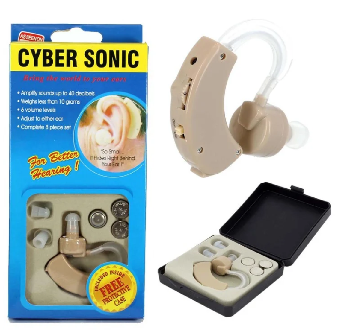 

Слуховой аппарат Cyber Sonic в футляре с 3 батарейками беспроводной KK