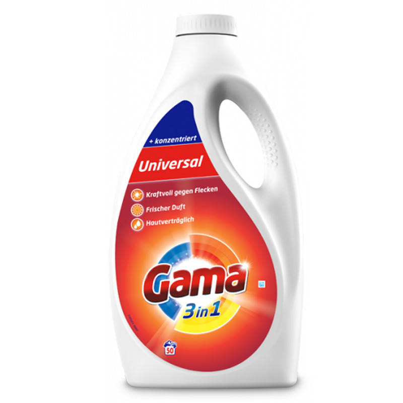 

Гель для стирки GAMA 3в1 Универсальный 2,5 л 50 циклов стирки