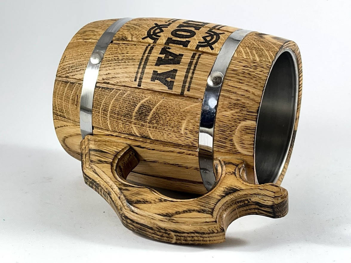 

Деревянная пивная кружка с гравировкой, бокал 0,5 литра с нержавеющей емкостью внутри