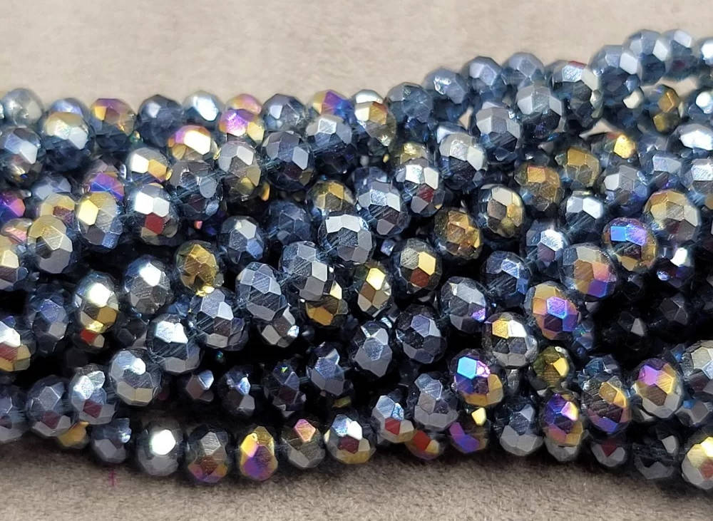 

Бусины хрустальные (Рондель) 6*4 мм пачка - 95-115 шт, цвет - зеленый с переливом, Зелёный