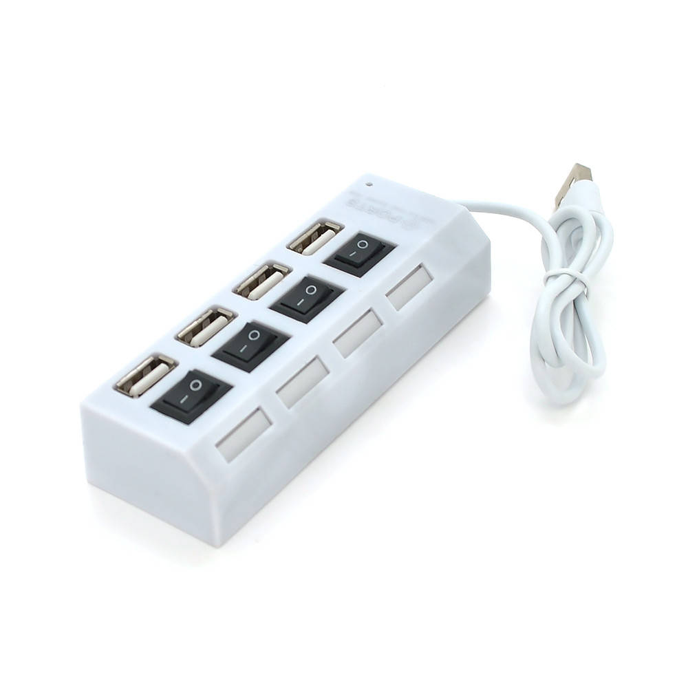 

Хаб USB 2.0 4 порта с переключателями на каждый порт, White, 480Mbts High Speed, поддержка до 0,5ТВ, питание