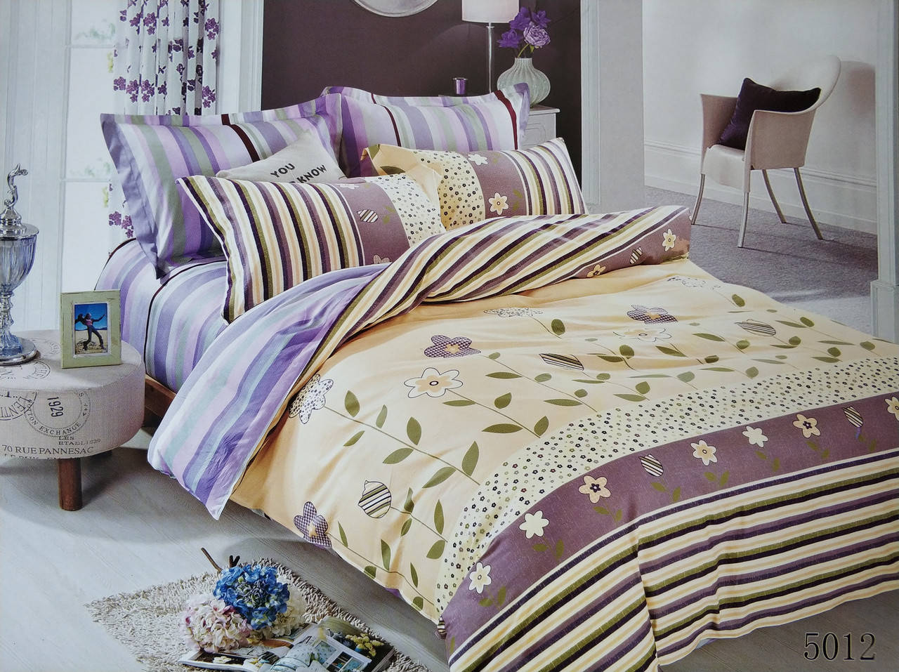 

Сатиновое постельное белье евро ELWAY 5012 «Абстракция», Песочный