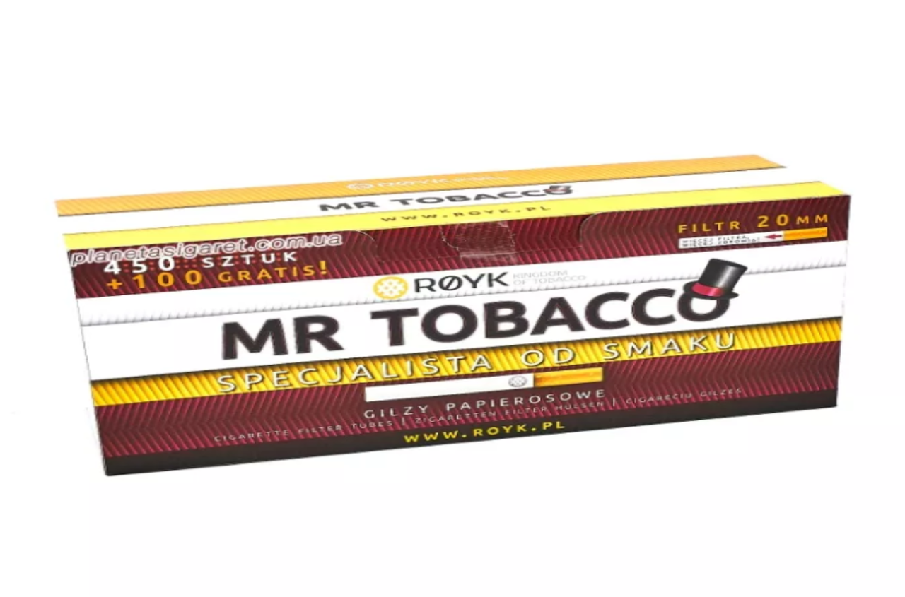 

Сигаретные гильзы MR TOBACCO (20мм фильтром) в блоках по 550 штук