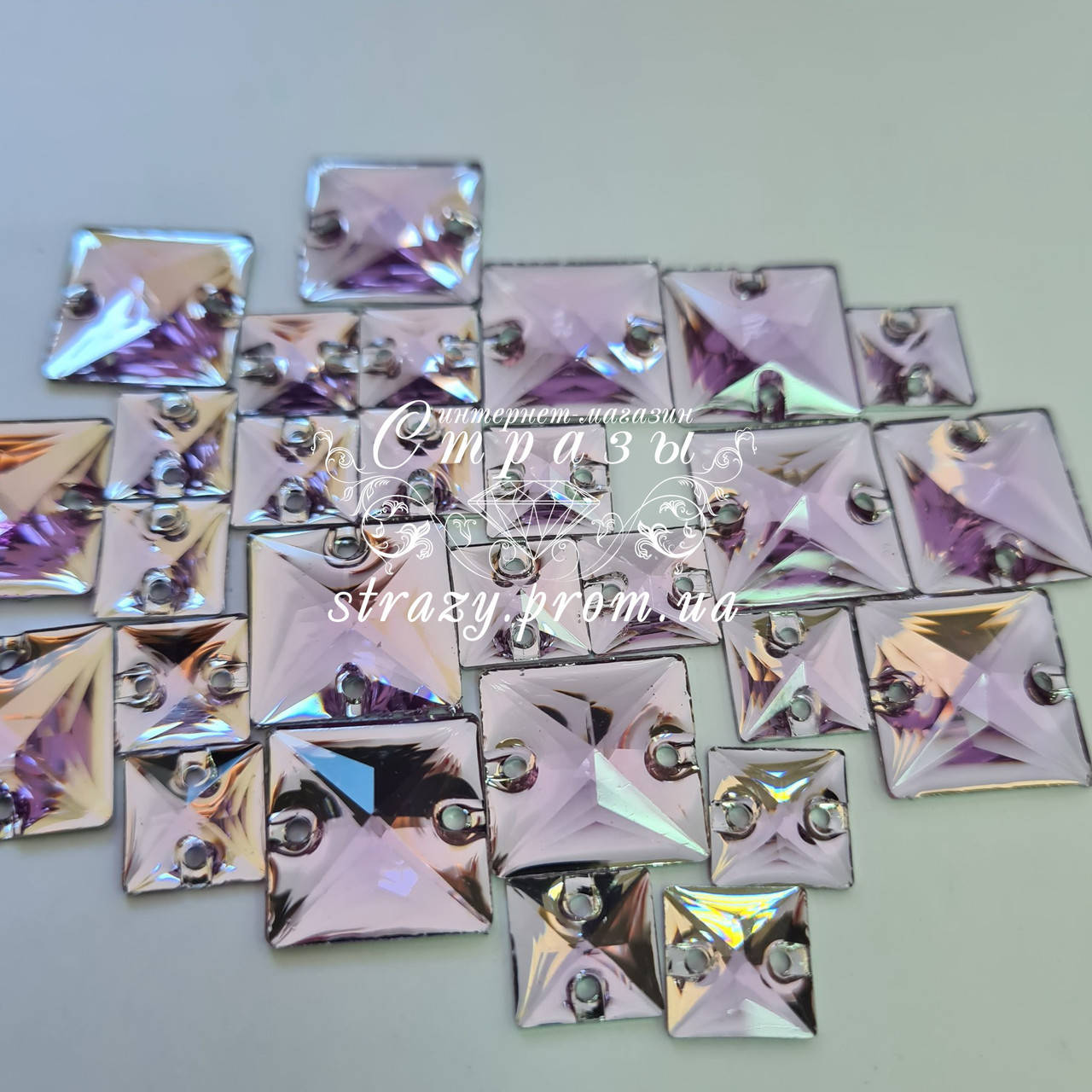 

Стразы пришивные Квадрат 16мм. Акрил Lt.Amethyst