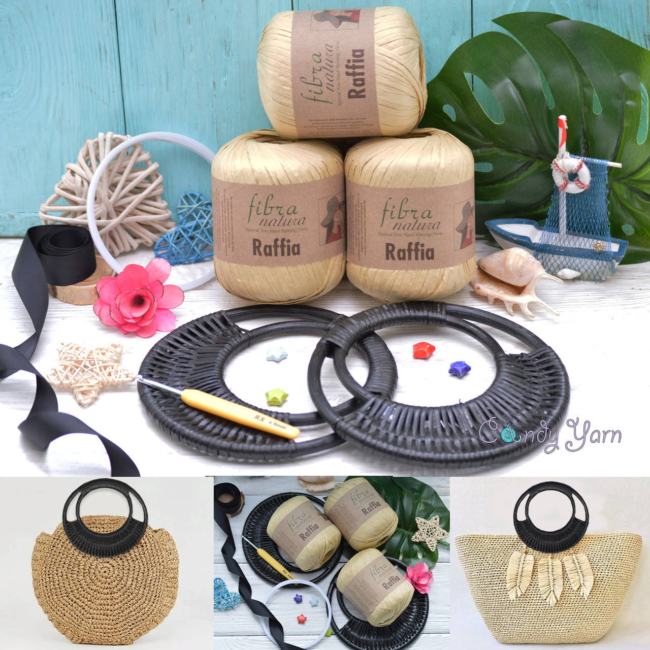 

Набор для вязания сумки из Рафии, Бежевый