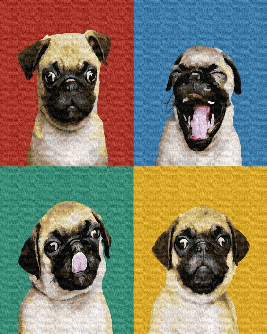 

Картина по номерам "Коллаж с мопсом", в термопакете 40*50см, ТМ Brushme, Украина