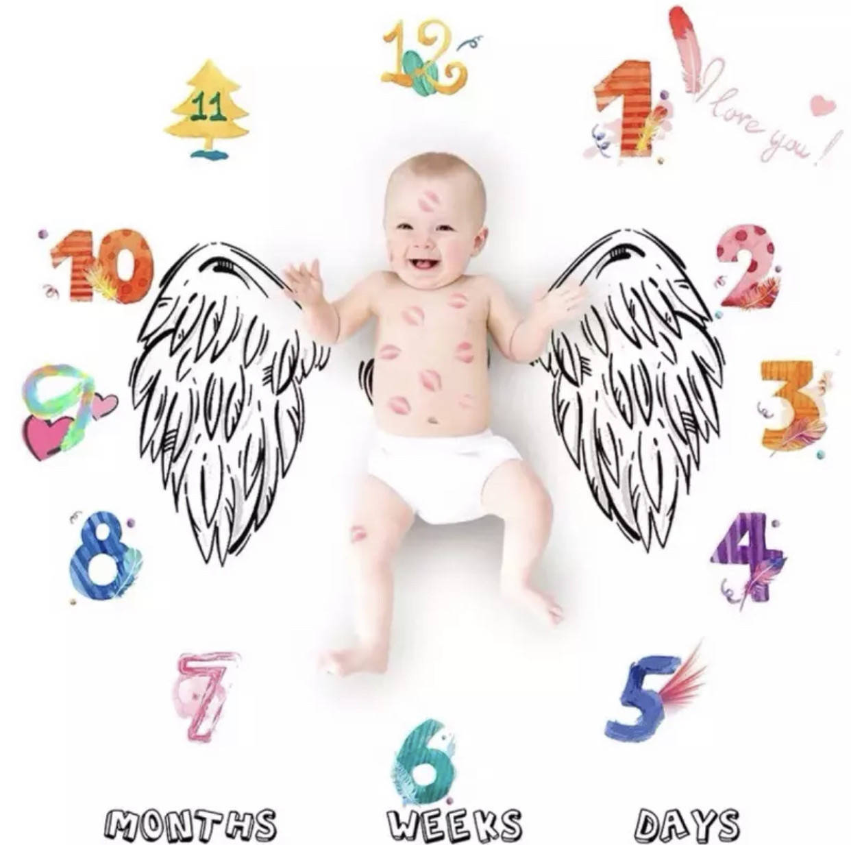 

Пеленка для фото по месяцам «Смотри как я расту» фотопеленка фотофон Цифры, Белый