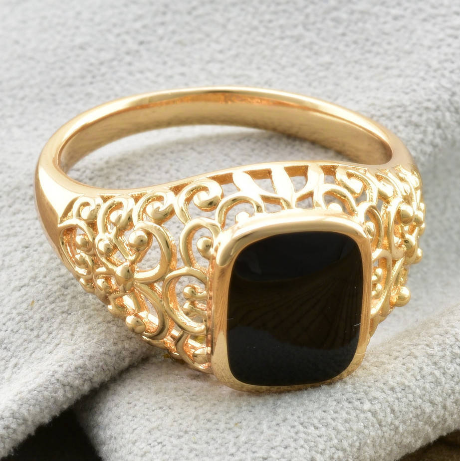 

Печатка Xuping Черный Оникс 13709 ширина 14 мм черная эмаль позолота 18К размер 24